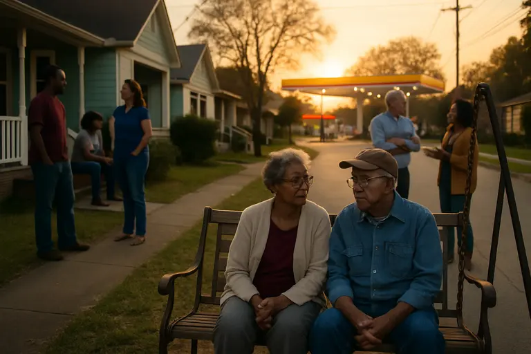 Residents reviewing printed site plans at a neighborhood meeting table