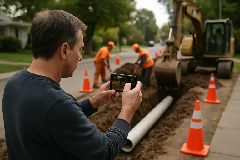 Temporary barriers around a street drainage construction area