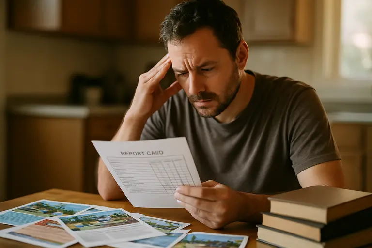 Parent reviewing school documents beside a laptop
