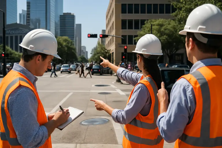 Urban highway corridor separating dense residential blocks